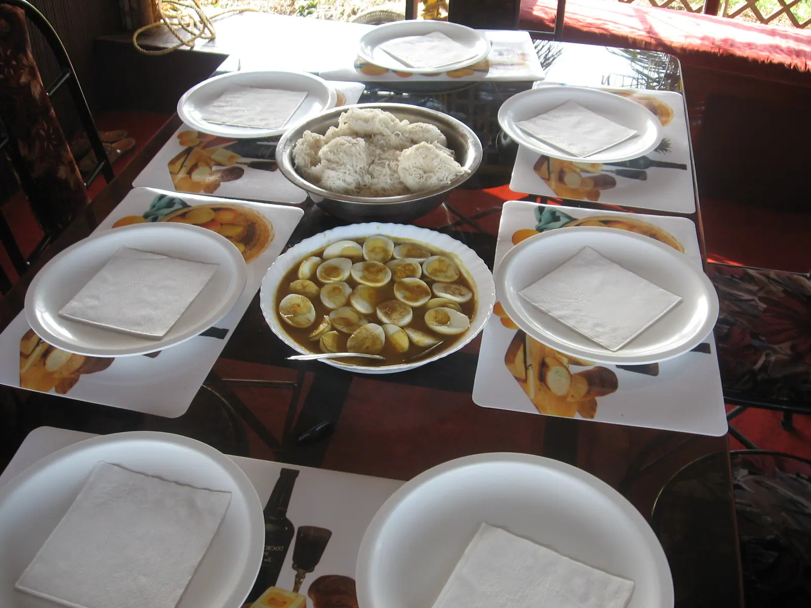 Breakfast served on board a Kerala houseboat